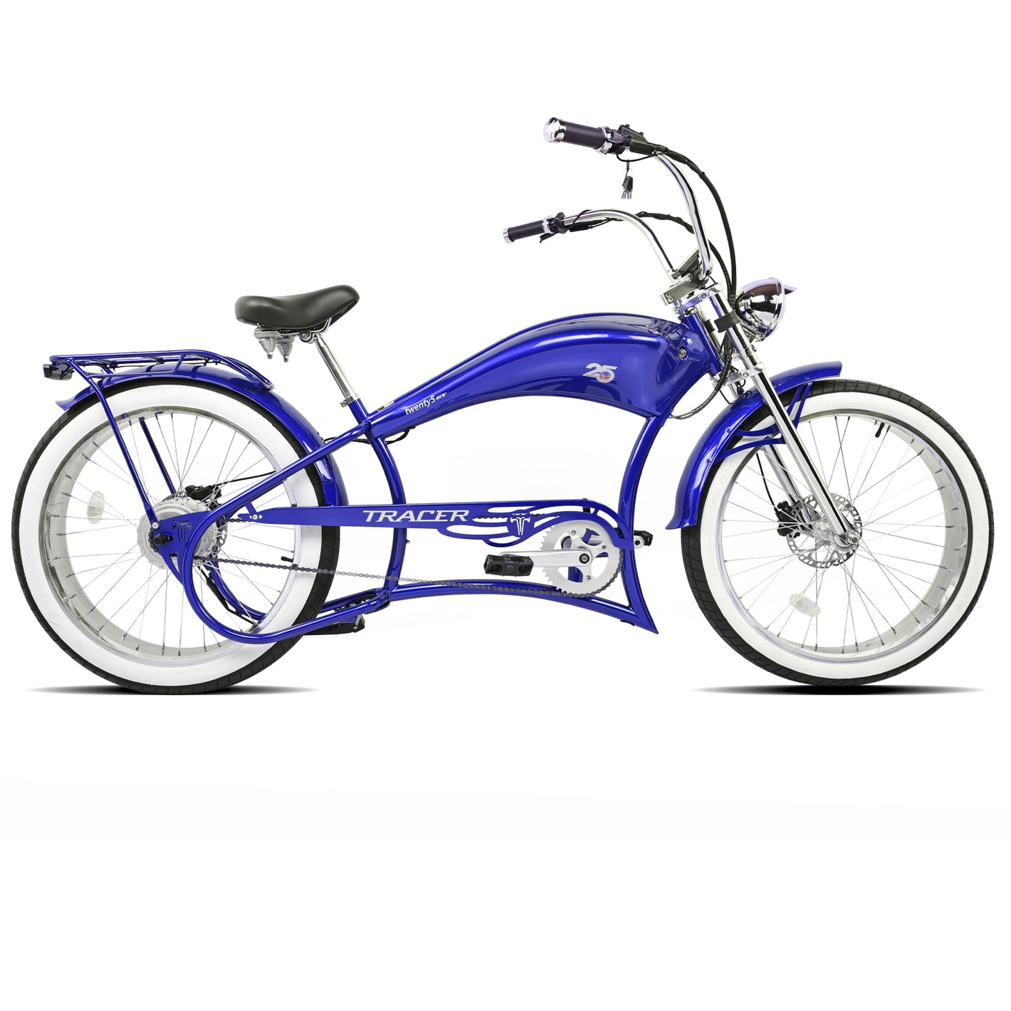 Twenty5 GT 800W Electric Chopper Bike mid-rise handlebar fat tire for man