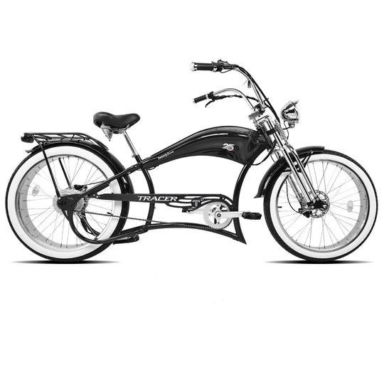 side view of Tracer Twenty5 gts 800W Electric Chopper Bike disc brake 26inch black