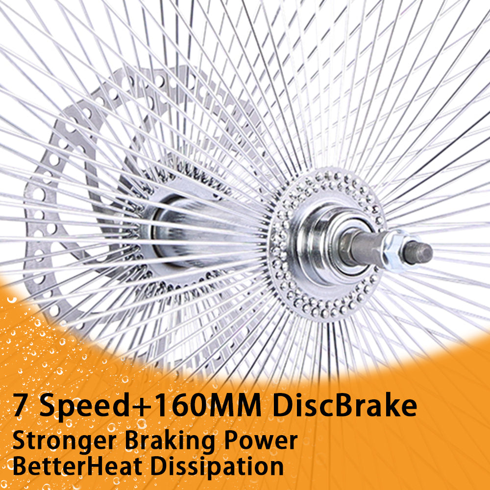 Micargi WH-TH7526140D7-CP Chrome Fat Rims Wheel Set for 26"*3" with 7-speed Disc Brake