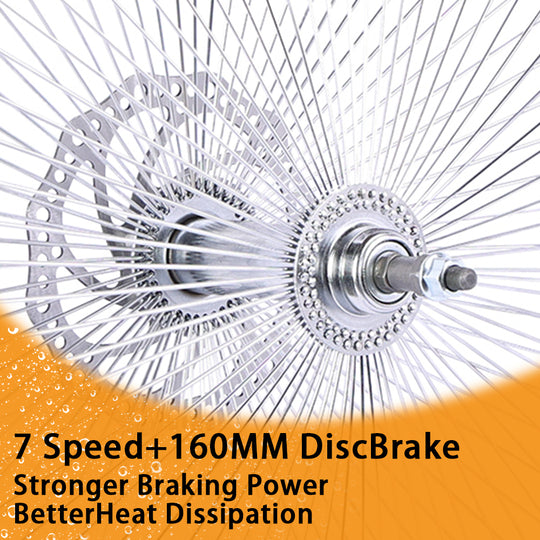 Micargi WH-TH7526140D7-CP Chrome Fat Rims Wheel Set for 26"*3" with 7-speed Disc Brake