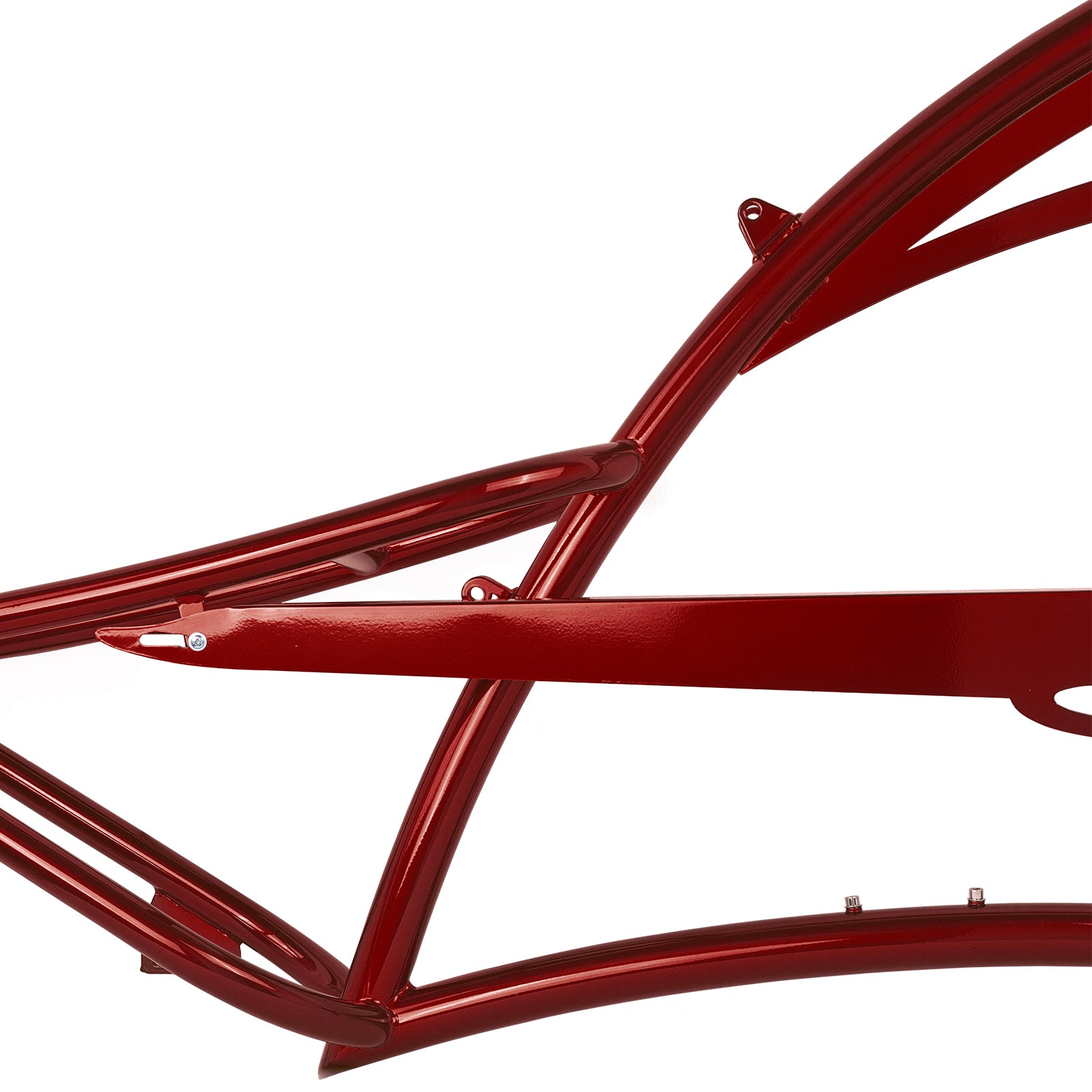 Close up of Micargi Scorpion Oversized Frame with Fenders and saddle Red 26 inch