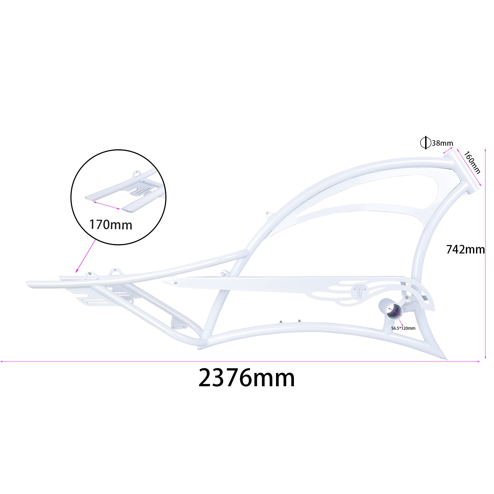 Micargi Scorpion oversized Frame with chain gard saddle fenders 26inch white