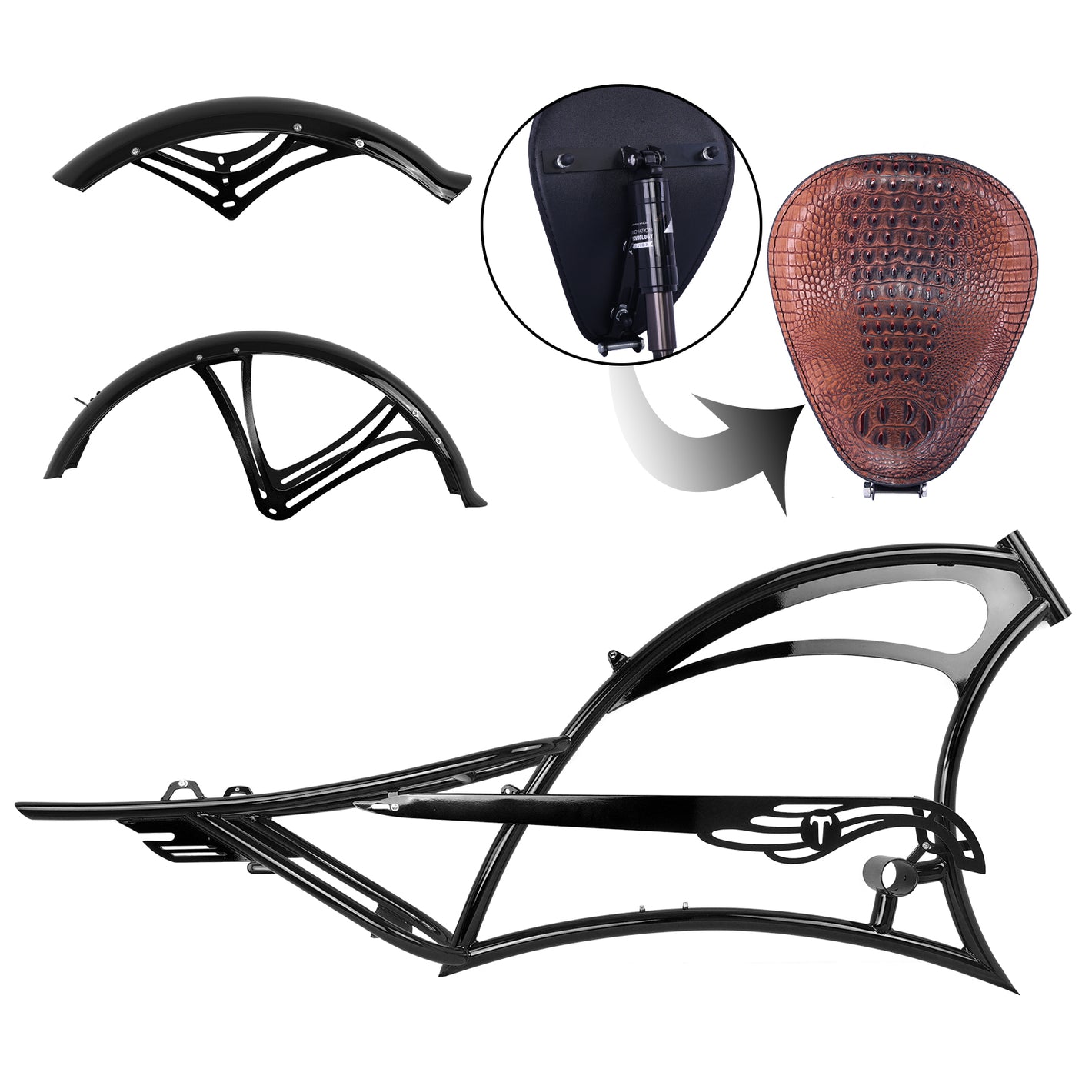 Micargi Scorpion pro dts 26" Single Speed Bicycle Frame with Fenders and Saddle Suspension