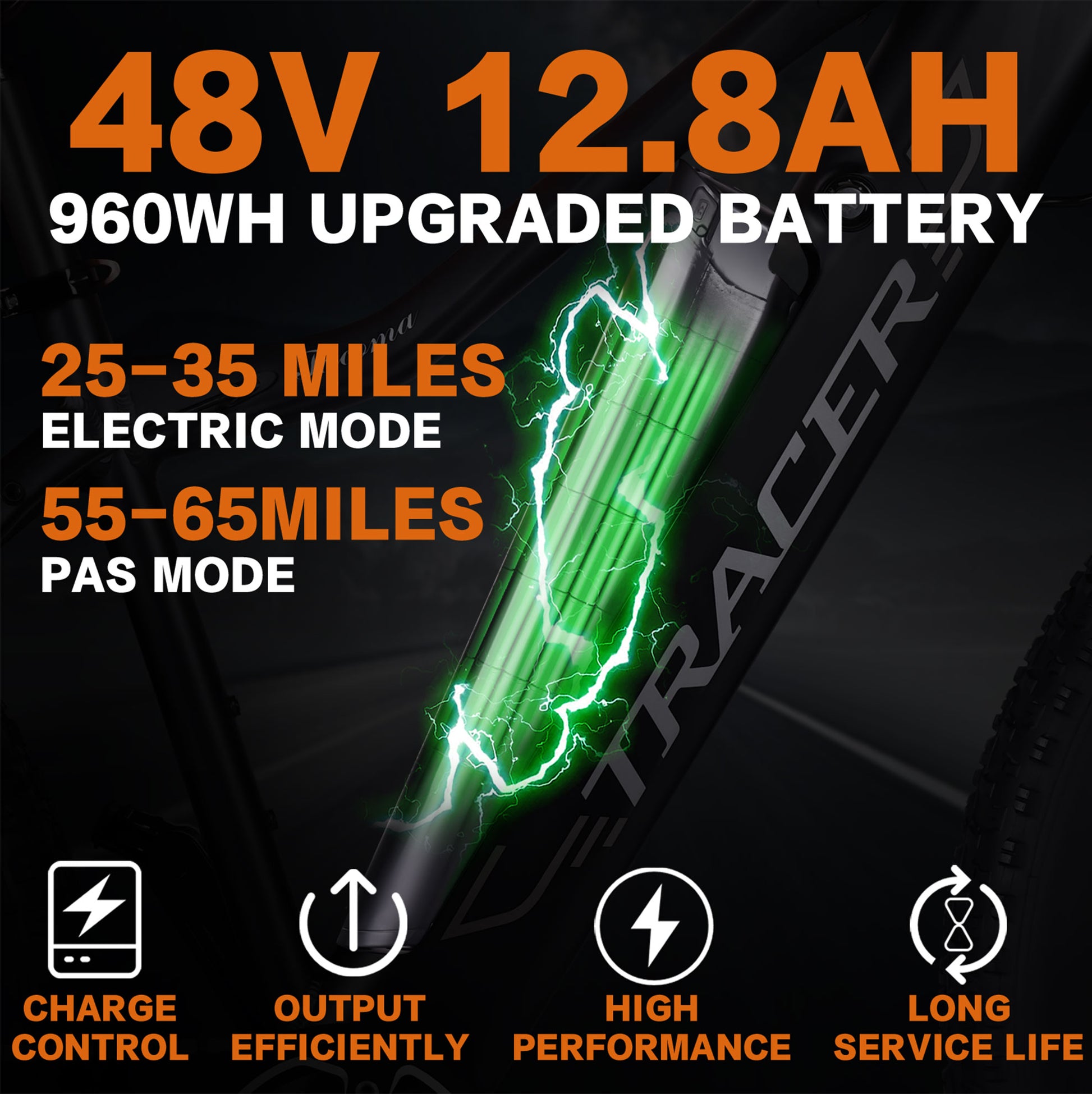 Close up of Micargi Steed Electric Mountain Bicycle 48V 12.8AH Battery