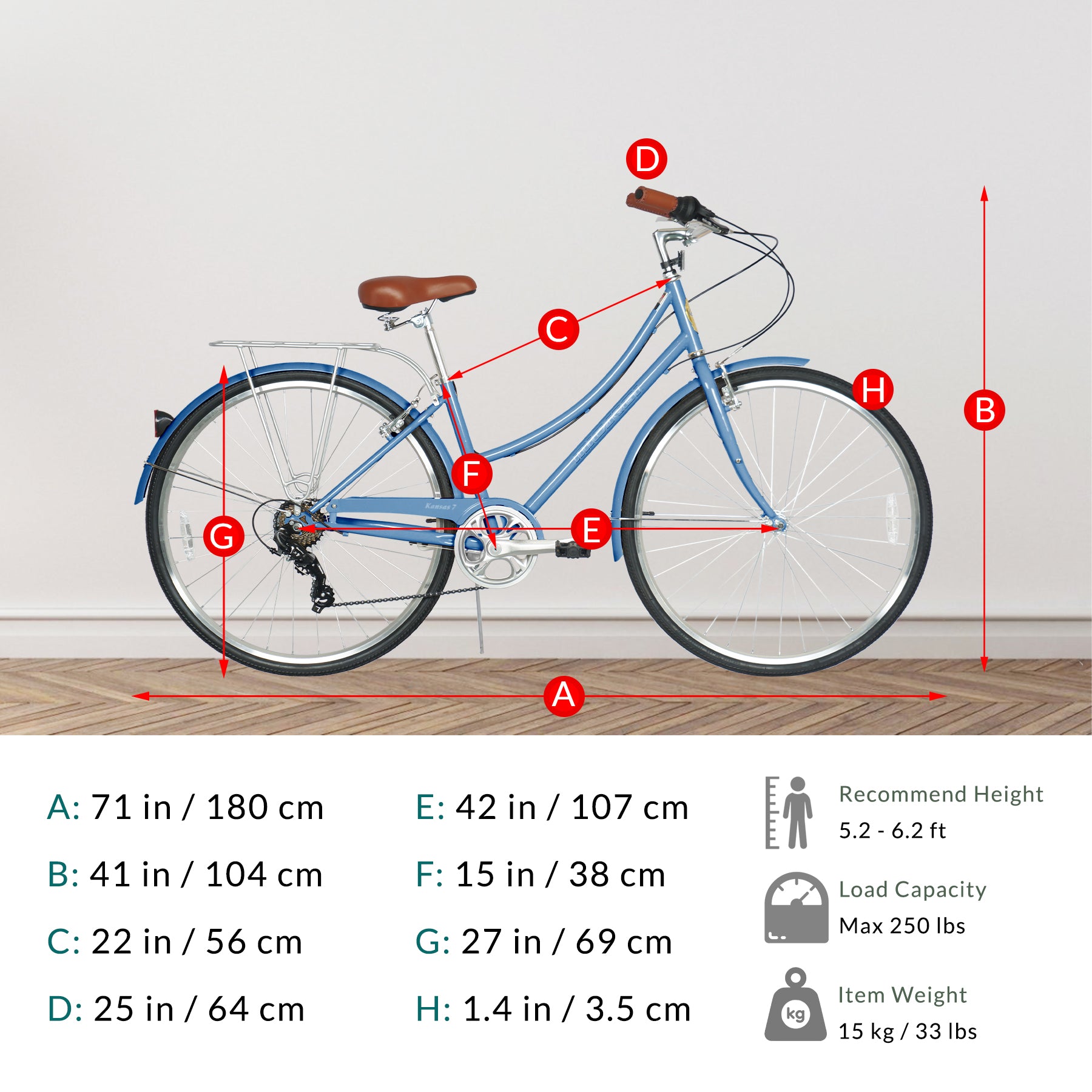 Micargi Kansas Vintage City Bike with rack 7-Speed blue for women