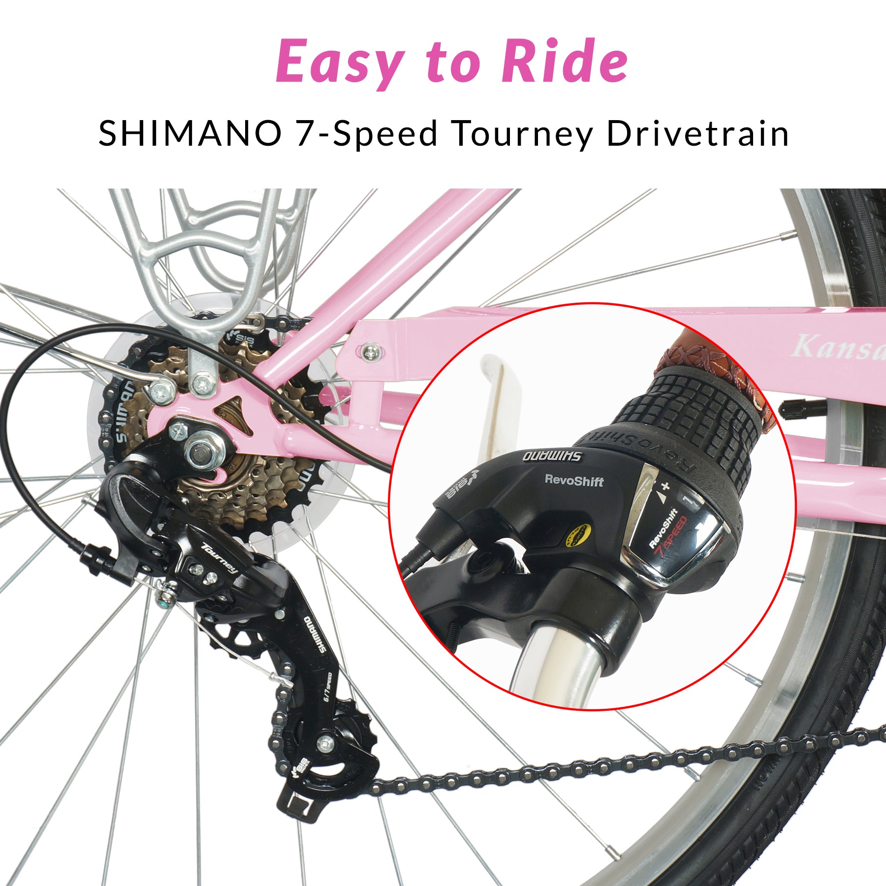 Micargi Kansas Vintage City Bike with rack 7-Speed for women pink