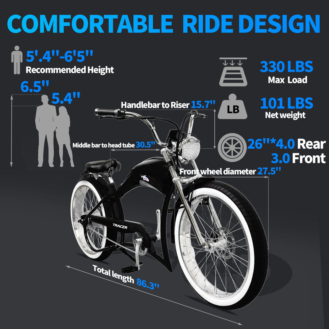 Tracer Twenty5 GT 500W 26" CRUISER E-BIKE