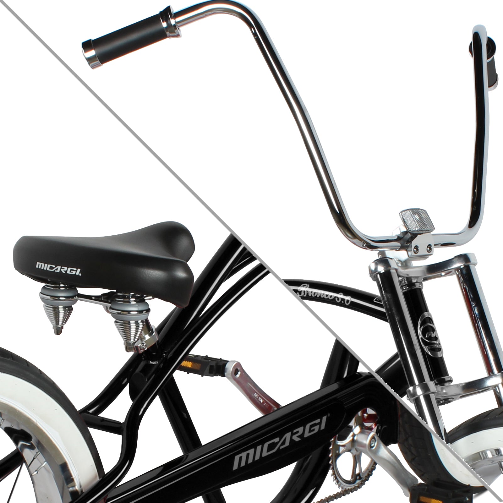 side view of Micargi Bronco3.0 26" Cruiser Beach Bike wide dual spring seat