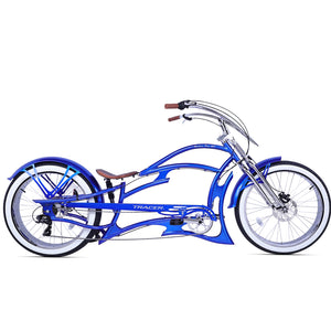 Raider pro ds 7-speed stretch chopper cruiser bike v handlebar with oversized steel frame blue coaster brake 