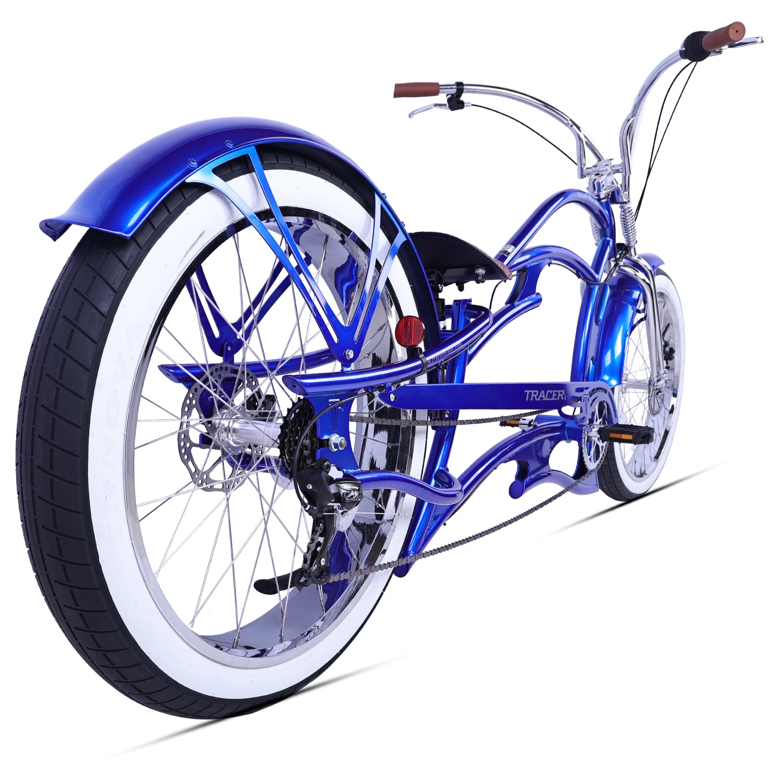 side view of tracer raider pro ds 7 speed stretch cruiser bicycle fat tire 26inch with fenders