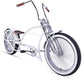 side view of tracer scorpion pro dts stretch cruiser beach bicycle dual spring fork fat tire white 26inch