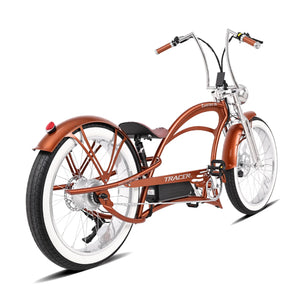 Severus DTS brown stretch cruiser e-bike rear 45 degree view