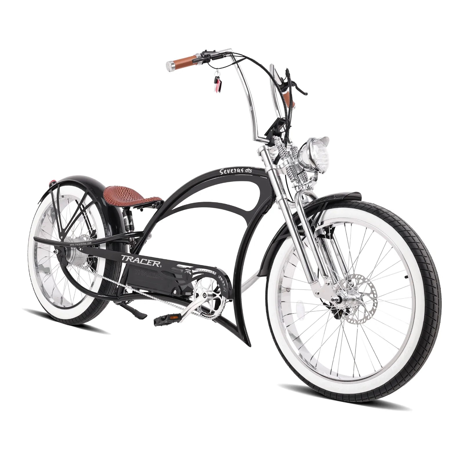 Severus DTS black electric chopper bike front 45 degree view