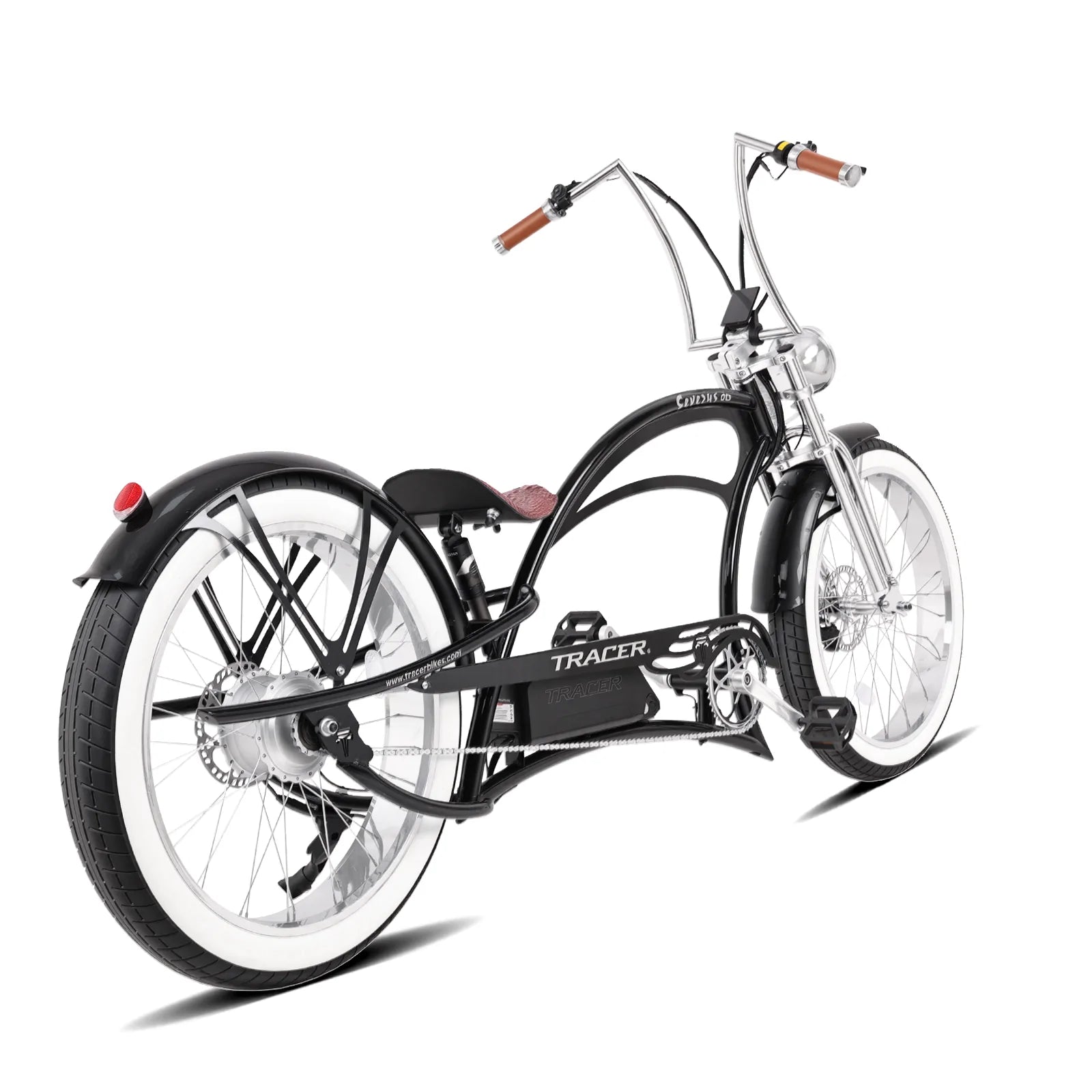 Severus DTS black stretch cruiser e-bike rear 45 degree view