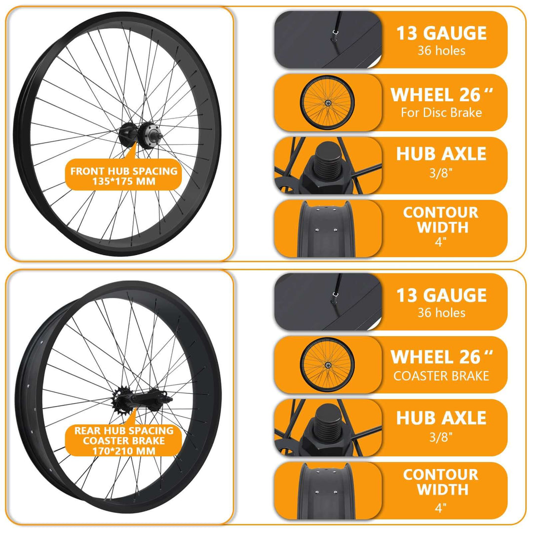 Micagi WH-T952636C 29"X4"X13GX36H Alloy FAT RIMS WHEEL SET.