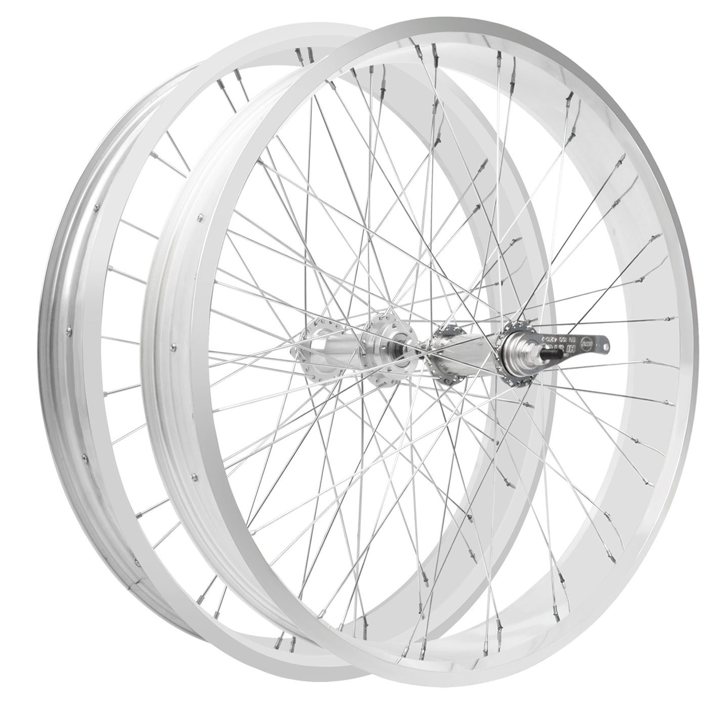 Side view of Micargi 26"x3"x13Gx36H Alloy FAT Rims polish Wheel Set coaster brake 