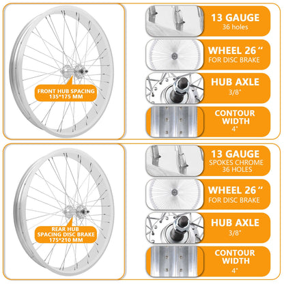 Micagi WH-T952636C 29"X4"X13GX36H Alloy FAT RIMS WHEEL SET.