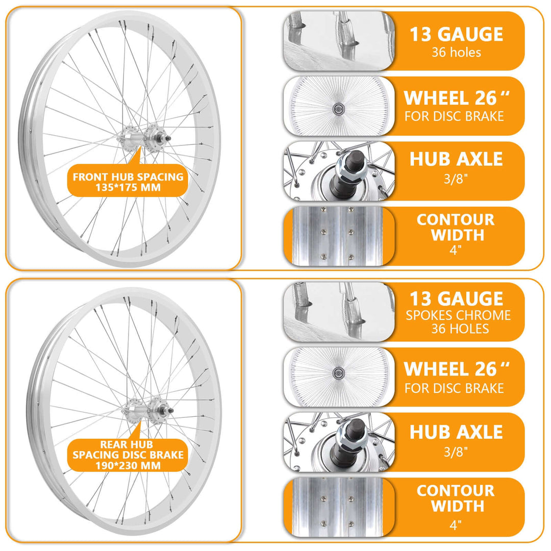 Micagi WH-T952636D7 26"x3"x13Gx36H Alloy FAT Rims Set for 26"x3.0,4.0 tire 7-Speed