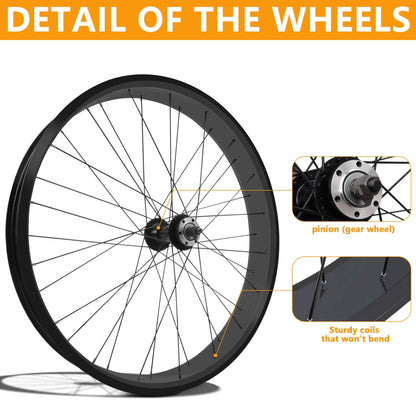 Micagi WH-T952636D7 26"x3"x13Gx36H  Alloy FAT Rims Set for 26"x3.0,4.0 tire 7-Speed