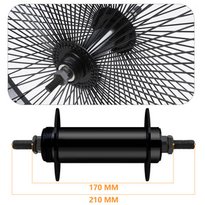 Close up of Micargi 170mm 210mm Fat Hub Wheel Set 26 inch Black