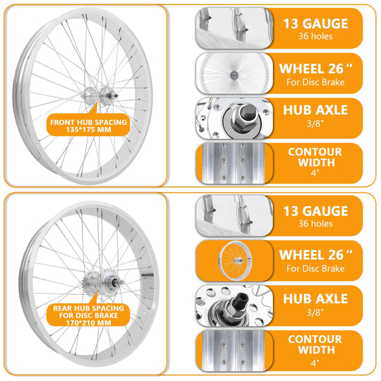 Micagi WH-TR952636RK3 3F/R Wheel Set 26"x4.0 Alloy FAT Rims inter 3-SPEED