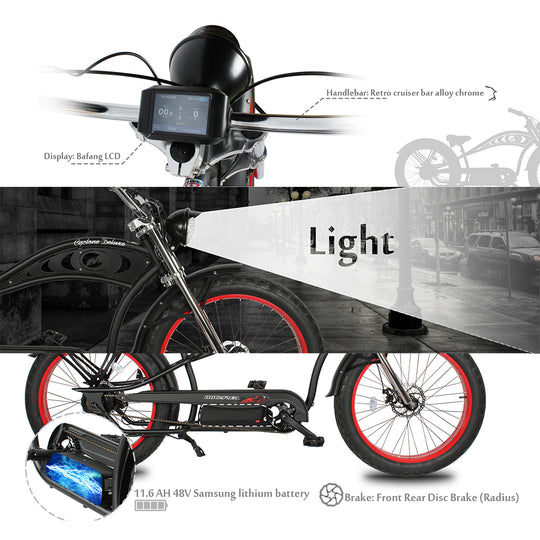 Micargi Cyclone 26" 48V 500W Electric Fat Tire Beach Cruiser