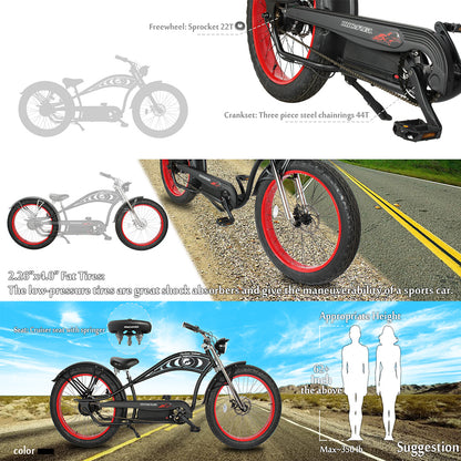 Micargi Cyclone 26" 48V Electric Fat Tire Beach Cruiser