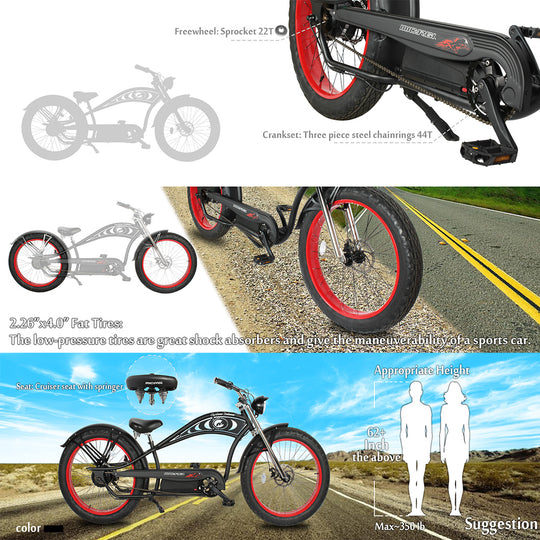 Micargi Cyclone 26" 48V 500W Electric Fat Tire Beach Cruiser