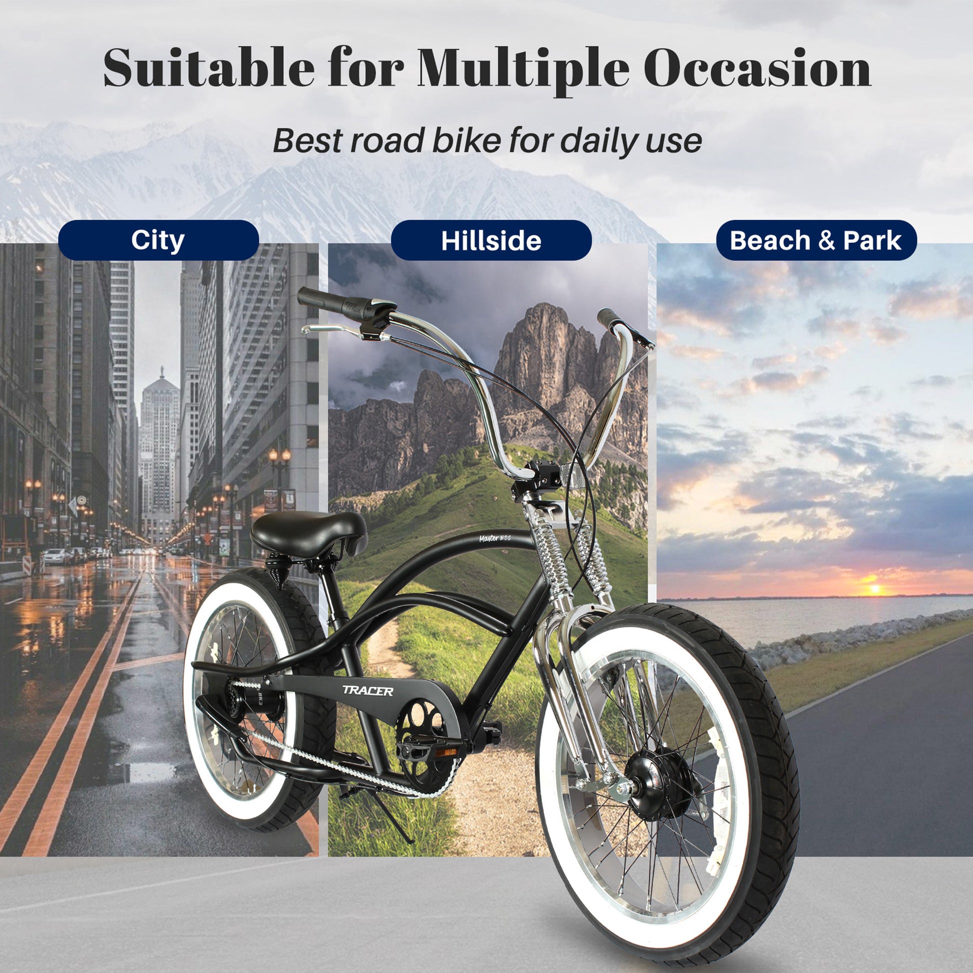 Master 3i 20-inch 3-speed stretch chopper cruiser bike