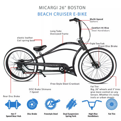 Micargi Boston GT7 Stretch Cruiser Bicycle