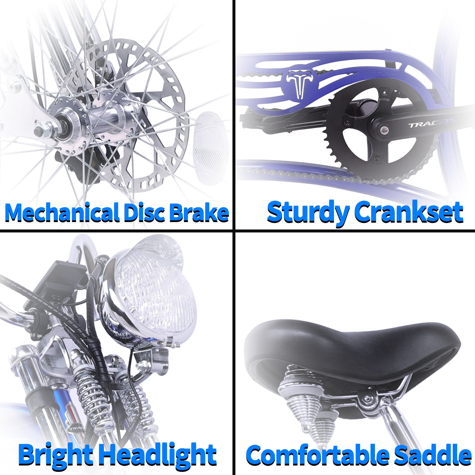 side view of Tracer Twenty5 GTS Chopper Cruiser E-Bike 500W disc brake wide seat