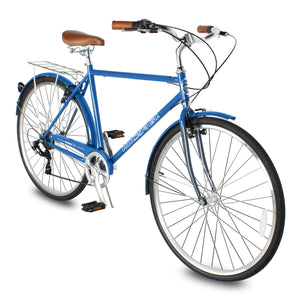 Side view of Micargi Roasca 700C Hybrid City Bikes 7 Speed in blue