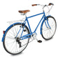 Side view of Micargi Roasca 700C Hybrid City Bikes with Fenders 7 Speed in blue