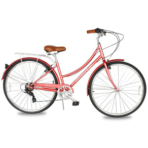 Micargi Roasca Step Through 700C Hybrid City Bikes 7 Speed in red