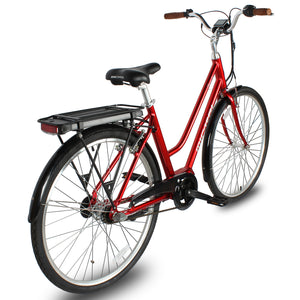 Side view of Micargi Lumia 250W City Electric Bike with rack