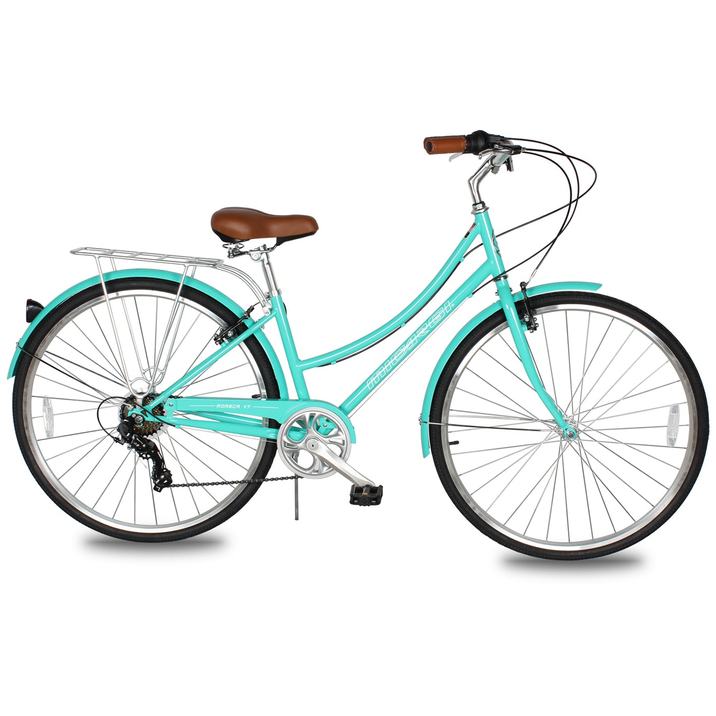 Micargi Roasca Step Through 700C Hybrid City Bikes 7 Speed in green