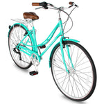 Side view of Micargi MIXE V7 700C City Beach Cruiser Bike with rack 7-speed in green