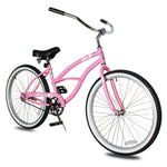 Side view of Micargi Pantera Women's Beach Cruiser Bike 26 inch 1 Speed in pink