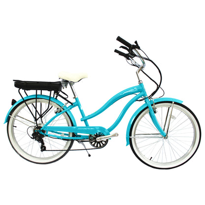 Micargi Luna 26" 350W Cruiser Electric Bike in blue