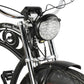 Close up of Micargi Cyclone 500W Electric Beach Cruiser bike bright headlight