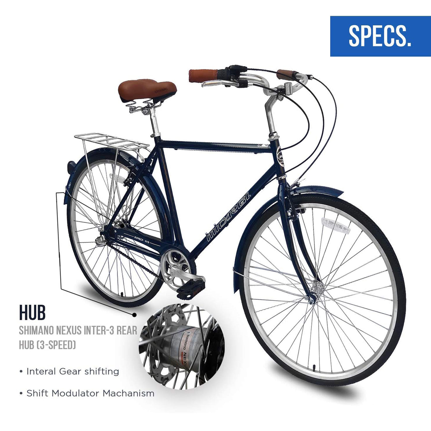 Micargi Roasca 700C 53cm Hybrid City Bikes 7 Speed Inter 3 Three Speed